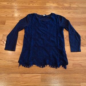 J Crew Lace Front Navy Tee